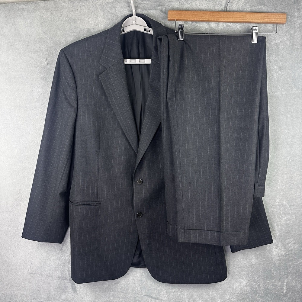 Brooks Brothers Suit Mens 44R Grey 346 Stretch Pinstripe 2-Button Wool Blend